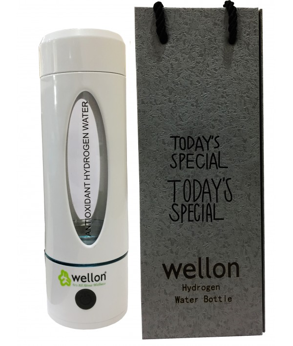WELLON Hydrogen Generator Water Bottle SPE/PEM + Exhaust Hole (3rd Gen) Ionizer High Concentration Discharge Ozone and Chlorine with White Anti-Break Coating(330 ml)